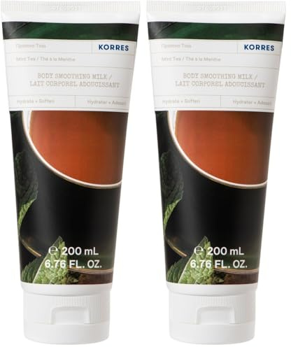 KORRES Mint Tea Glättende Bodymilk mit Aloe Vera, pflegende Creme mit belebendem Minz Duft, vegan, dermatologisch getestet, silikon- und parabenfrei, 200 ml (Packung mit 2)