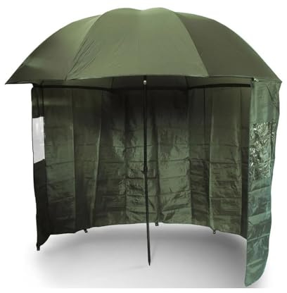 G8DS Angelschirm mit Seitenwand 200-220 cm Schirmzelt Angeln Schirmsystem mit Seitenplane Grün Karpfenzelt Windschutz Regenschirm