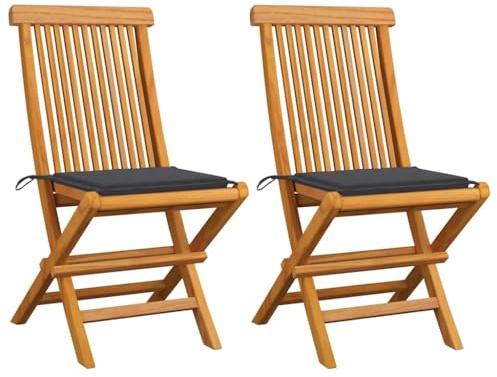 Cartvyn Gartenstühle mit Anthrazit Kissen, 2 STK Massivholz Teak, klappbar, wetterfest, Outdoor Stuhl, Balkonstuhl, Terrassenstühle, Hochlehner für Garten und Balkon