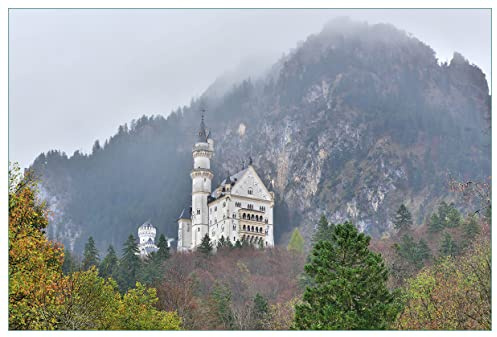 Wallario Küchenrückwand selbstklebend 90 x 60 cm, Motiv: Schloss Neuschwanstein in Bayern | Spritzschutz abwischbar & pflegeleicht