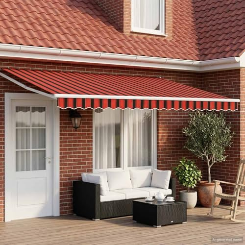 Runheo Tenda da sole manuale con braccio articolato a LED 4x3 mt in poliestere con telaio in acciaio verniciato a polvere, resistente alle intemperie ed estensibile, ideale come protezione solare