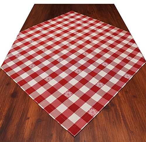 Mitteldecke Landhaus-Tischdecke Karo mit Edelweiß in Rot 82 x 82 cm quadratisch | rot-weiß Karierter Webstoff langlebig | rustikal-gemütlicher Landhaus-Stil für Küche, Esszimmer, Gästezimmer