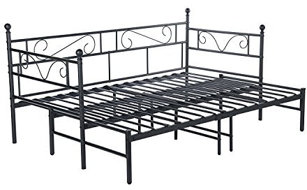 DORAFAIR Tagesbett Bettsofa Ausziehbett Schlafsofa für Kinderzimmer Gästezimmer,Metallbett mit Unterbett Ausziehbett, Schwarz