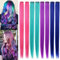Rhyme Haarteile für Kinder Farbige Haarverlängerungen Clip in/On für Mädchen und Hiar Doll Zubehör Perückenstücke 8 PCS (Rosa lila Blaugrün Blau)