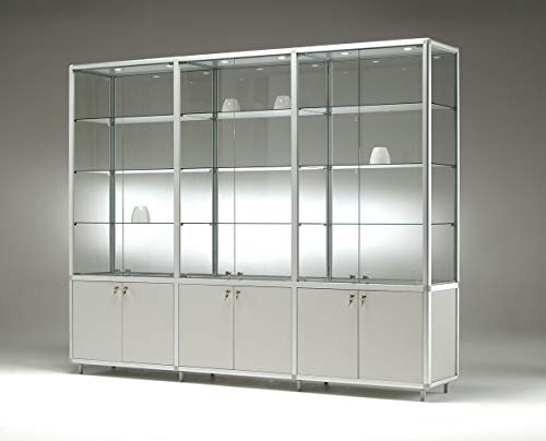 Ausstellungsvitrine & Sammlervitrine 195 x 42,5 x 184,5 cm – große abschließbare Glasvitrine & Unterschrank & Spiegelrückwand - Standvitrine mit LED - Ideal für Messen, Ausstellungen, Geschäfte