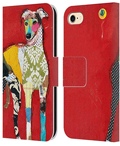 Head Case Designs Officially Licensed Michel Keck Greyhound Dogs 2 Leather Wallet Case Compatible With Apple iPhone 7/8 / SE 2020 & 2022