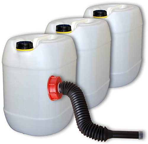 plasteo 3x30 litres de Boissons et d'eau Potable Réservoir d'eau Naturel avec 1 Bec verseur et 3 couvercles vissés | Convient pour Aliments | Portable | Intérieur et extérieur | sans BPA