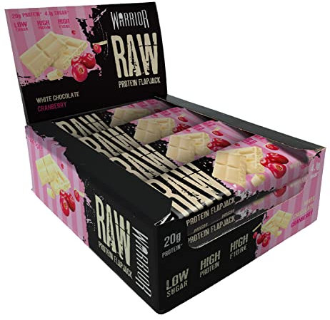 Warrior Raw Protein Bars – 12 x 75g Oat Bar Flapjacks – High Fibre, Low Sugar – Ideal Meal Replacement or Healthy Nutrition Energy Snacks – HFSS / GMP Certified – UK Made (White Chocolate Cranberry)
