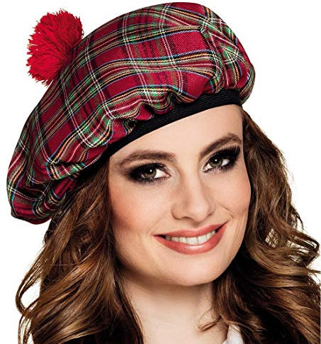 NET TOYS Stylische Schottenmütze mit Bommel - Rot-Grün - Originelle Unisex-Kopfbedeckung Highlander Kappe - Perfekt geeignet für Mottoparty & Fasching