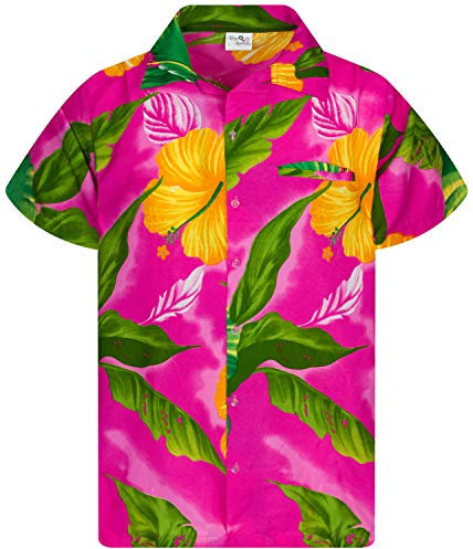 King Kameha Funky Chemise-Hawaienne, Manche-Courte, Big-Flower, Rose-Clair, 3XL