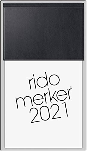 rido/idé 7035003901 Tischkalender Merker, 1 Seite = 1 Tag, 108 x 201 mm, Miradur-Einband schwarz, Kalendarium 2021