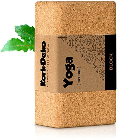 Yoga Block aus Kork (1er oder 2er-Set) – 100 Prozent Naturkork Yogablock für Hatha Yoga, Pilates, Fitness und Meditation – Einzelner Klotz mit abgerundeten Kanten – Made in EU – 22 x 12 x 7 cm