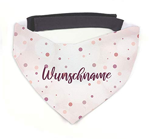 Tierisch-tolle Geschenke Hundehalstuch mit Namen Vintage Dots Rosa personalisiert inklusive Wunschname mit 12 cm Klettverschluss für kleine, mittlere und große Hunde (L = Halsumfang: 45-60 cm)