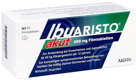 IbuAristo akut 400 mg 50 Stück – Ibuprofen Filmtabletten | Kurzzeitige symptomatische Behandlung von leichten bis mäßig starken Schmerzen und Fieber – flexible Einzeldosis 200–400 mg
