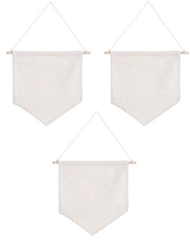 3er Set Emaille Pin Wall Display Banner, Baumwolle Hanging Banner mit Holzaufhänger für Display Pins, Buttons und Etikettensammlungen - 17.5x16.8 cm (Beige)