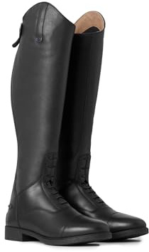 HORZE Rover Kids' Tall Field Boots, Starter Horse Riding Boots with Stretchy Easy-Fit Synthetic Leather and Rear Zipper - Black - 5