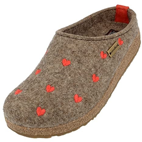 HAFLINGER Grizzly Cuoricini Filzpantoffel Herz Hausschuh Kork (Torf 550), Gr 36