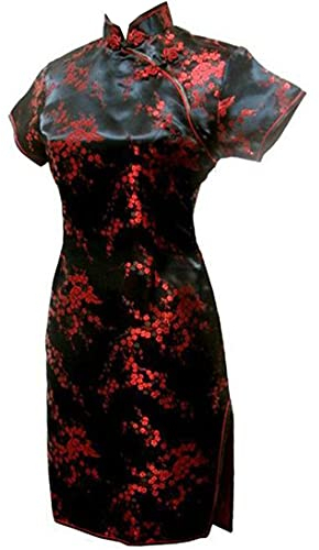Vintage Dragon et Phoenix Short Qipao Élégant Femmes Cheongsam Mandarin Col Sexy Mini Robe Chinoise Oversize, Noir 2, S