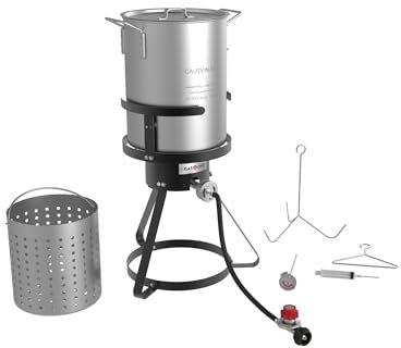 GasOne B-5155-RED Brenner mit Dampfgarer Topf Pute Fry & Tamale mit Hochdruck-Propanregler und Schlauch, rot QCC