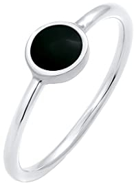 Elli Ring Damen Solitär Stapel Basic mit Emaille Schwarz in 925 Sterling Silber