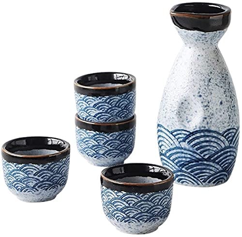 JIAChaoYi Japanisches Sake-Set,40ml Sake-Becher Keramik-Weinkelch 240ml Wein-Set Weinkrug Destillierte Spirituosen