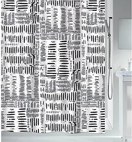 Spirella Schimmel Duschvorhang-Anti-Bakteriell, waschbar, wasserdicht, Polyester, „Connection“ 180x200cm Schwarz/Weiß, Brown, 180 x 200 cm