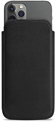 WIIUKA Hülle für iPhone 13 mini, Lederhülle extra Dünn, Premium Leder, Design Handyhülle Schwarz