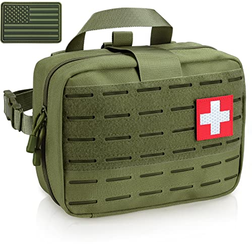 LIVANS Tactical Molle Medical Tasche mit verbesserter Größe, Erste-Hilfe-Tasche, große Kapazität, abnehmbare Schnellverschluss-Tasche mit Kopfstützenhalterung, inklusive Flagge und Kreuz-Patch