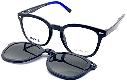 INVU M4212C Unisex-Rahmen mit Clip-On von Sonne bis Magnet, polarisiert, Modell M4212C, Blau, Glashalbbrille