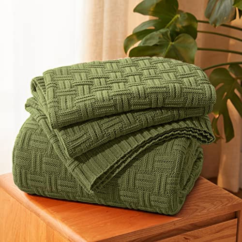 Aormenzy 60x80 Throw Blanket, Soft Cozy Acrylic Throw Blanket, Cable Knit Throw Blanket for Couch Sofa Bed, Olive Green