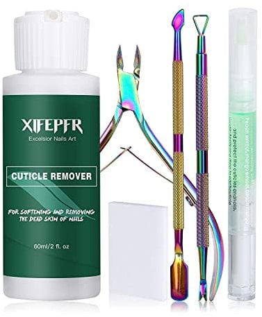 XIFEPFR Cuticle Remover Kit - Cuticle Remover Cream & Cuticle Oil Pen for Soften Moisturize, Cuticle Trimmer/Nipper, Cuticle Pusher and Nail Cotton Pads for Professional Manicure, Christmas Gifts