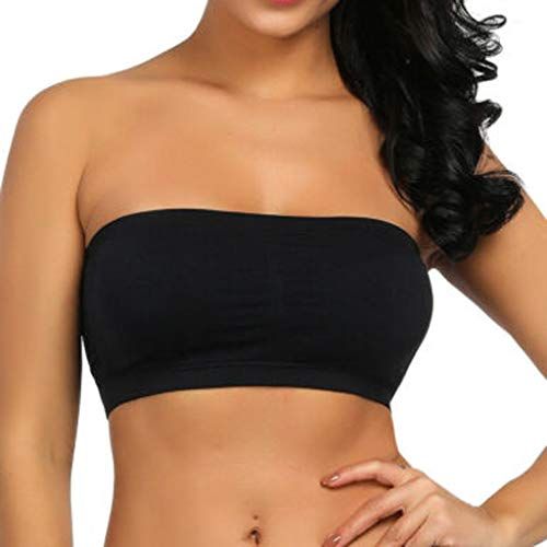 Generisch Ohne Einlagen Plus Frauen Double Bandeau Trägerloser BH dehnte gepolsterte Einweg-Top Größe Sweatshirt Damen (Black, XXL)