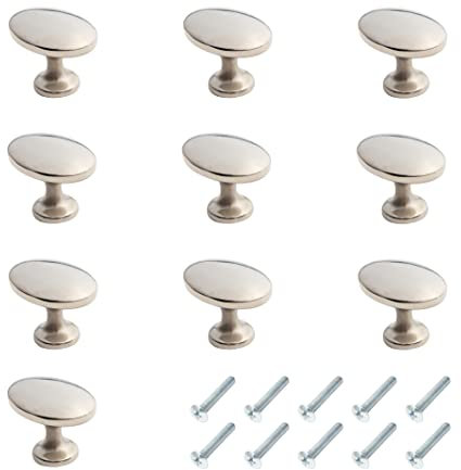 HARMAC HOUSE Oval Cabinet Knobs 10 Pack - Brushed Nickel Pull Handles for Kitchen Cupboard, Bedroom Dresser, Bathroom Wardrobe Door - Mushroom Handles (10)