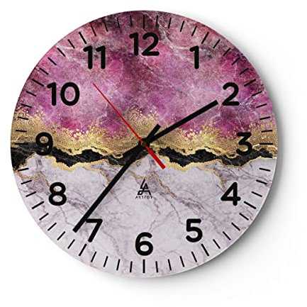 Modern Wanduhr Rosa golden Hintergrund 40x40cm Rund Groß Wand Uhr Glas Analog Zimmeruhren Küche Büro Wohnzimmer Glasuhr Wall Clock Dekoration Design Wanddekoration Küchenuhr C4AR40x40-5038