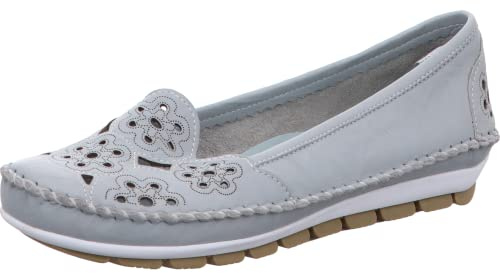 Gemini Damen Slipper Ballerina Leder Cutouts Blumenmuster 382336-01, Größe:39 EU, Farbe:Blau