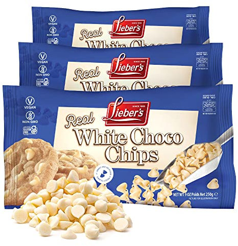 Lieber’s Vegan Semi-Sweet Real White Chocolate Chips, 250g (Pack of 3) | Gluten Free, Dairy Free, Kosher, Low Calorie Chocolate Chips for Baking