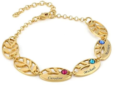 Myka - Personalisiertes Mutterblatt-Armband mit individueller Gravur – zierliches Geschenk für Muttertag, Weihnachten – Schmuck für Mutter, Frauen, sie