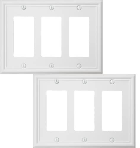 OKAWYC Triple Decorator Light Switch Cover Metal Wall Plate, 2-Pack White 3 Gang Triple Rocker, for Receptacle Dimmer Switch GFCI Outlet, Switch Cover Decorative Wallplate, Durable