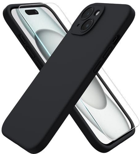 ACRONIX for iPhone 15 Case 6.1 with 1 x Screen Protector, Silky-Soft Touch Liquid Silicone Shockproof Rubber Cases Comprehensive Protection Cover for iPhone 15-Black