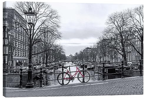 Posterlounge Rotes Fahrrad in Amsterdam Leinwandbild von George Pachantouris 90 x 60 cm Schwarz-Weiß Wandbilder Wanddeko