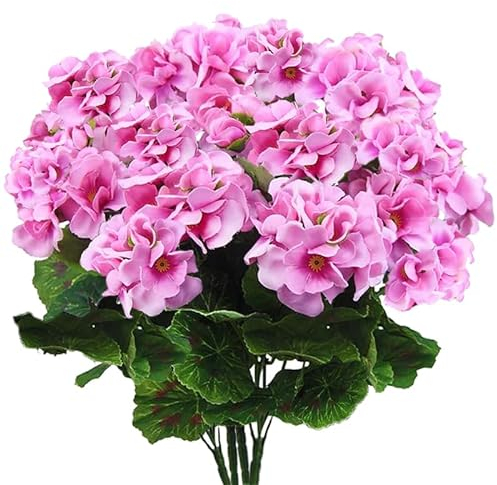 Ferial Künstliche Geranie, Seidenblumen, für den Außenbereich, Strauch, Kunstblumen, Geranien, 4 Stück, für Blumen, Heimdekoration, Outdoor, Innenbereich, Garten, Terrasse, Grab, Friedhofsvase,