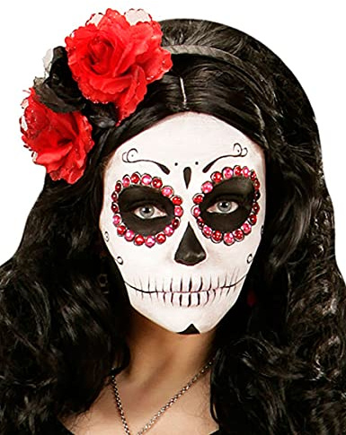 W WIDMANN MILANO Party Fashion - Halloween Haarreif mit 3 Rosen & Glitzer, Dia De Los Muertos, Tag der Toten, Accessoire, Zubehör, Kopfschmuck, Karneval