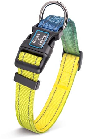 Roses&Poetry Hundehalsbänder für mittelgroße Hunde mit Farbverlauf, bernsteinfarben, gelb, reflektierend, verstellbar, mittelgroß, für kleine, mittelgroße und große Hunde (Bernstein-M)