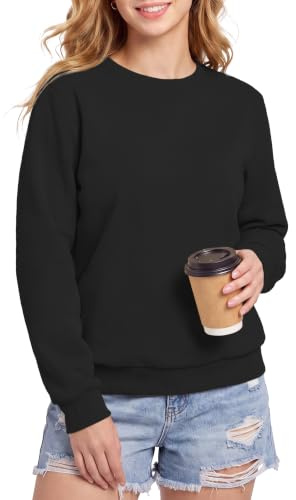 MAGCOMSEN Damen Pullover Winter Langarmshirt Ohne Kapuze Sweatshirt Basic Oberteile Fleece Gefüttert Sportshirt Warme Rundhals Tops