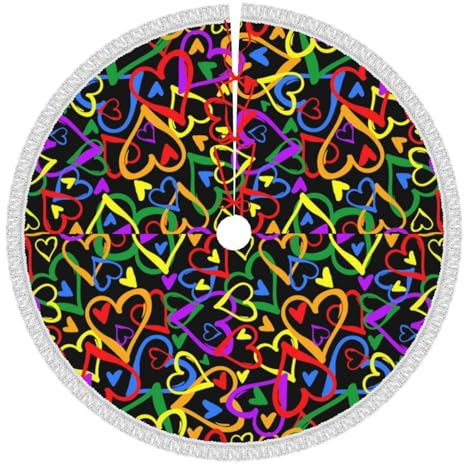 Gay Pride Regenbogen-Weihnachtsbaumrock mit Quaste, Weihnachtsbaummatte, Bodenabdeckung, Weihnachtsschmuck für festliche Feiertage, Party-Dekoration