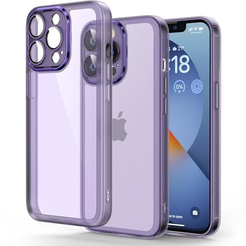 Honeyview Colored Clear Case for iPhone 13 Pro Max with Matte Border, Built-in Camera Lens Protector, Non-Yellowing, Shockproof, Armour Phone Cover for Apple iPhone 13 Pro Max 5G - Purple