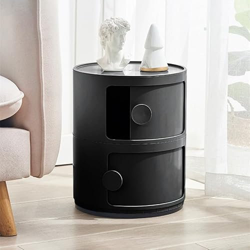 BTGGG Bedside Cabinet Bedside Drawers 2/3/4 Tier Bedside Unit End Cabinet Storage Fully Assembled Cabinet for Bedroom Living Room Bathroom (Black, 2 Tiers)