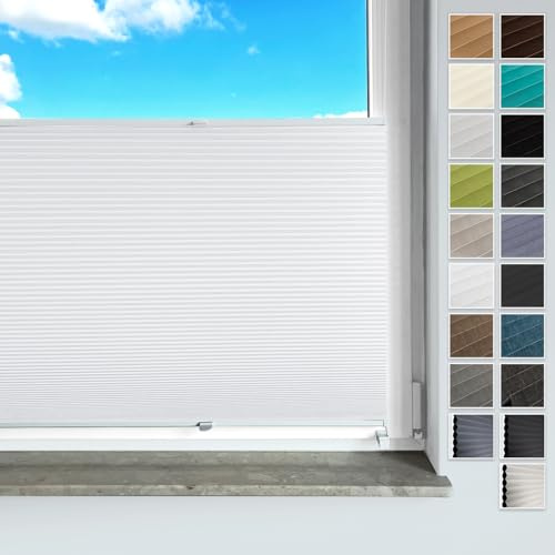 Rollmayer Plissee ohne Bohren mit Klemmträger Waben Weiß B60cm x H200cm | Verdunkelung Plisseerollo Faltrollo Sichtschutz und Sonnenschutz für Fenster und Tür