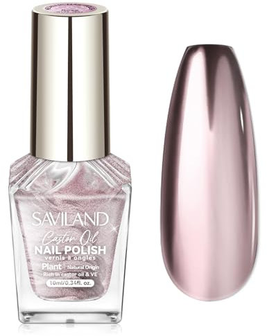 SAVILAND Metallic Nail Polish Rose Gold: 10ml Quick Dry Nail Polish Chrome Polish Nail Plant-base Castor Oil Polish Nail Chrome Nail Art Easy To Use and Remove for Nail Design Home And Salon