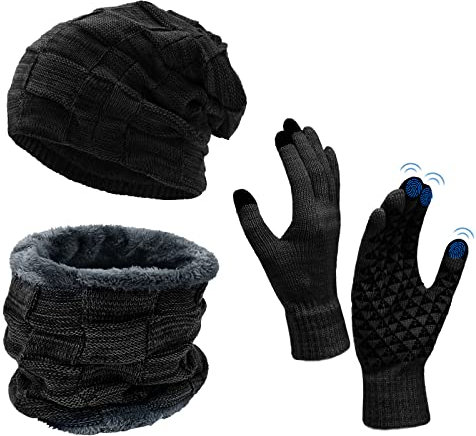 UPhitnis Mütze Beanie Herren Winter-Long Slouch Wintermütze Haube Herren-Beanie Damen mit Kariert Sehr Weichem Fleecefutter